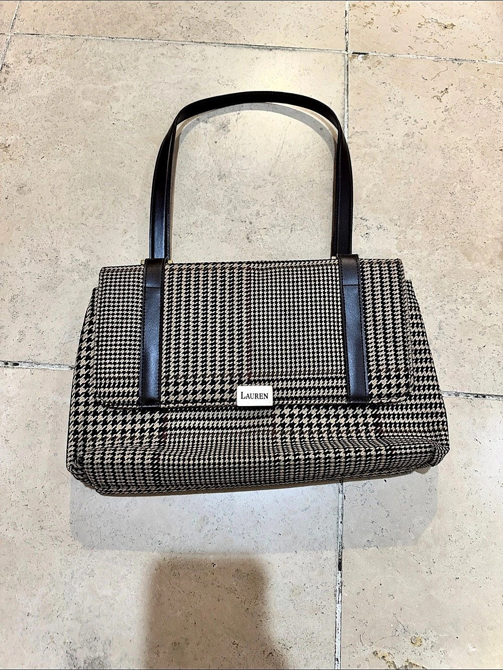 Vintage Y2K Lauren Ralph Lauren Houndstooth Tote in Black & White